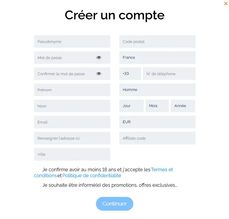Processus d'inscription Casino Slotstoto